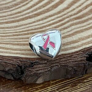 Pandora Pink ribbon Heart Bead Charm S925 Silver Charm